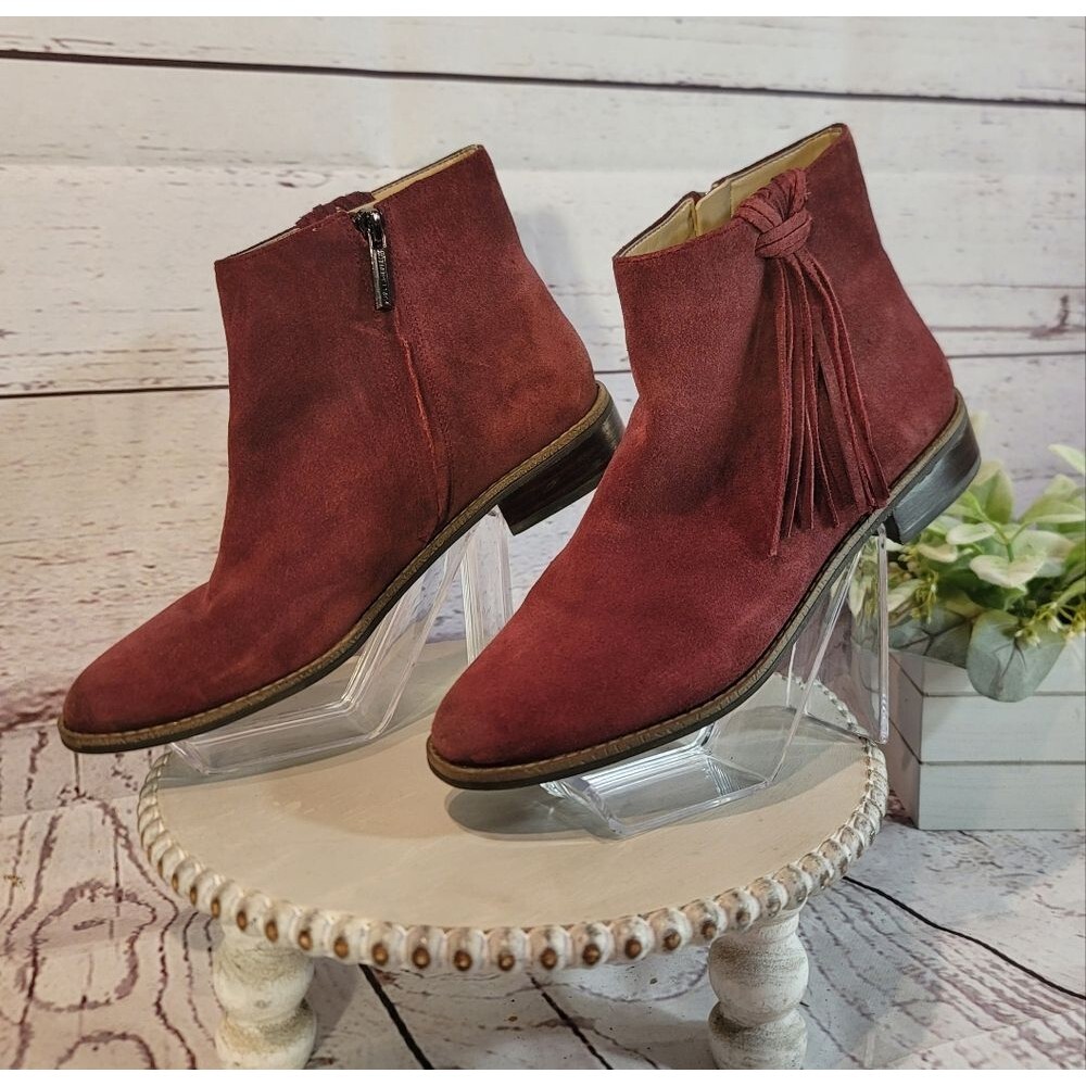 Karl Lagerfeld Paris Sixte Women's Burgundy Suede Ankle Boots Size 6.5M - Picture 5 of 15